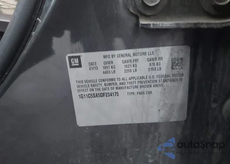 2013 Chevrolet Malibu 1Lt from USA, damaged, VIN 1G11C5SA5DF234175